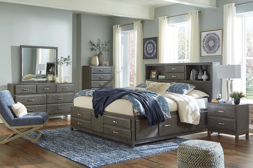 Caitbrook Gray Queen Storage Bed with 8 Drawers