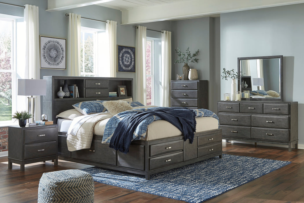 Caitbrook Gray Bookcase Storage Platform Bedroom Set