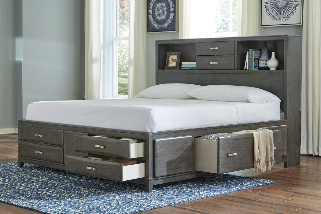 Caitbrook Gray King Storage Bed with 8 Drawers