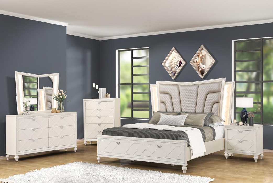 Grace Pearl Cream LED Bedroom Set