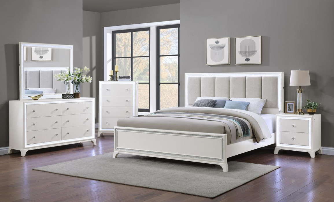 Salma Pearl White LED Panel Bedroom Set