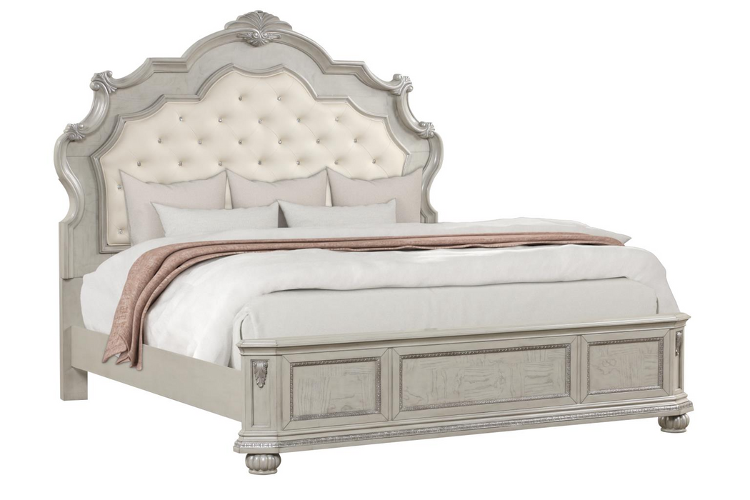 Arizona Traditional White Queen Upholstered Panel Bed