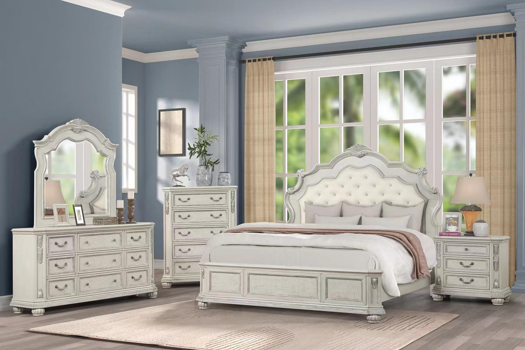 Arizona Traditional White Queen Upholstered Panel Bedroom Set