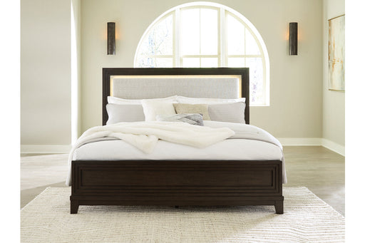 Neymorton Dark Grayish Brown Queen Upholstered Panel Bed -  Ashley - Lara Furniture