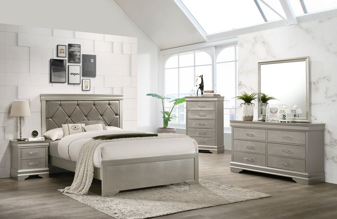 Amalia Silver Upholstered Panel Bedroom Set