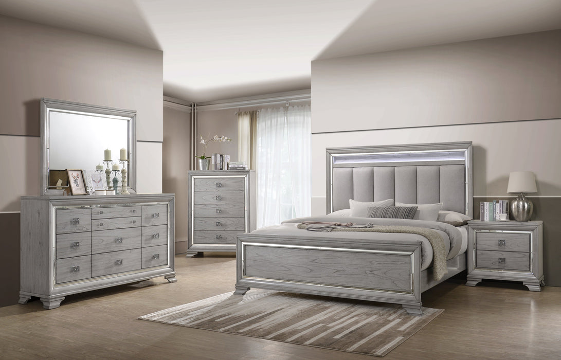 Vail Gray LED Upholstered Panel Bedroom Set