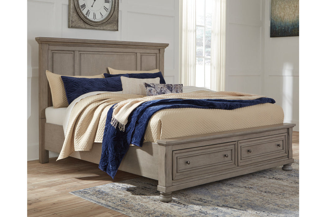 Lettner Light Gray King Panel Storage Bed