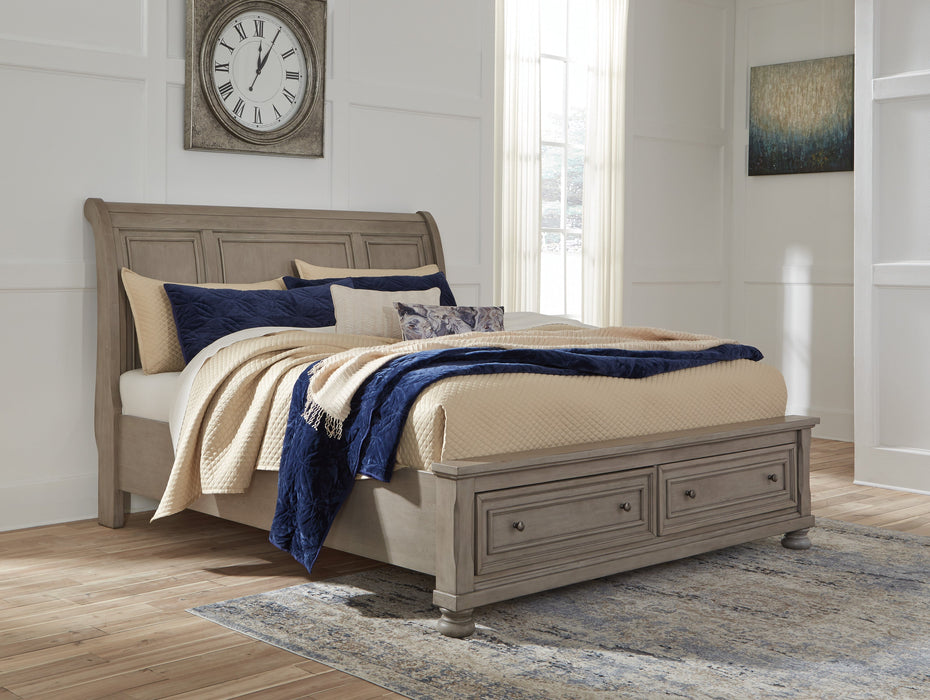 Lettner Light Gray Footboard Storage Sleigh Platform Bedroom Set