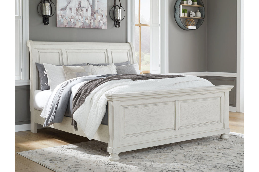 Robbinsdale Antique White Queen Sleigh Bed -  Ashley - Lara Furniture