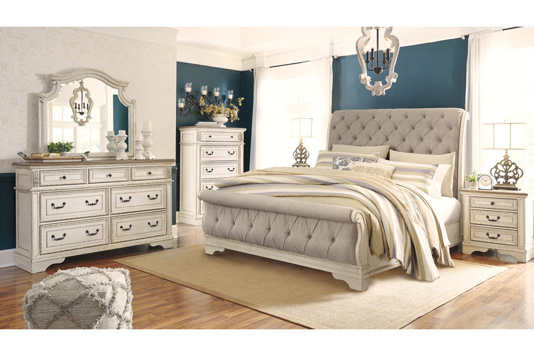 Realyn Chipped White Queen Sleigh Bed -  Ashley - Lara Furniture