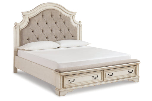 Realyn Two-tone Queen Upholstered Storage Platform Bed -  Ashley - Lara Furniture