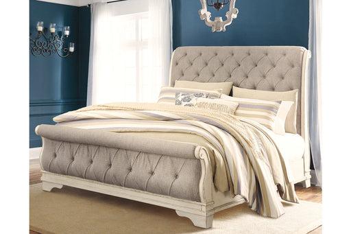 Realyn Chipped White Queen Sleigh Bed -  Ashley - Lara Furniture