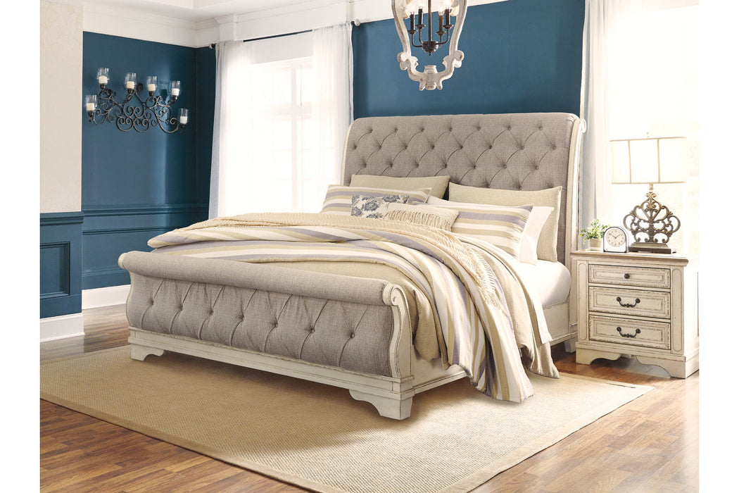 Realyn Chipped White Queen Sleigh Bed -  Ashley - Lara Furniture