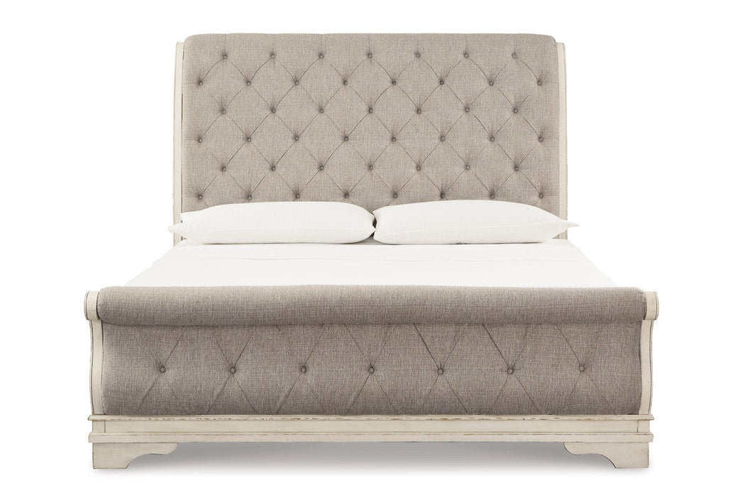 Realyn Chipped White Queen Sleigh Bed -  Ashley - Lara Furniture