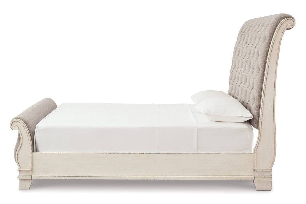 Realyn Chipped White Queen Sleigh Bed -  Ashley - Lara Furniture