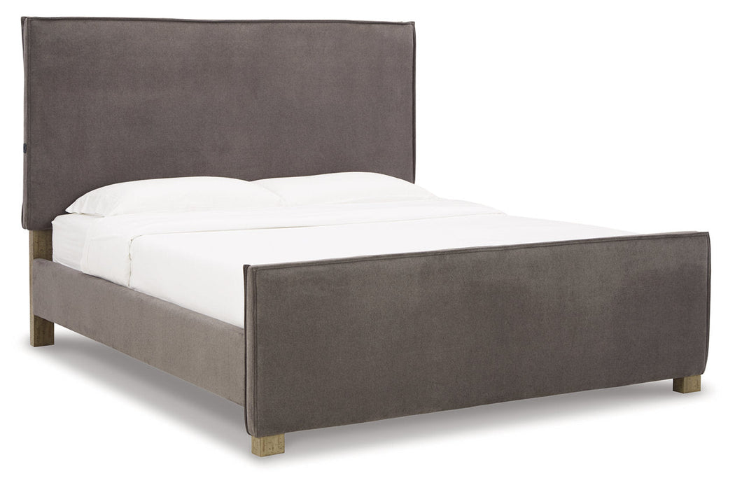 Krystanza Weathered Gray Queen Upholstered Panel Bed -  Ashley - Lara Furniture