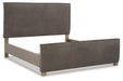 Krystanza Weathered Gray Queen Upholstered Panel Bed -  Ashley - Lara Furniture