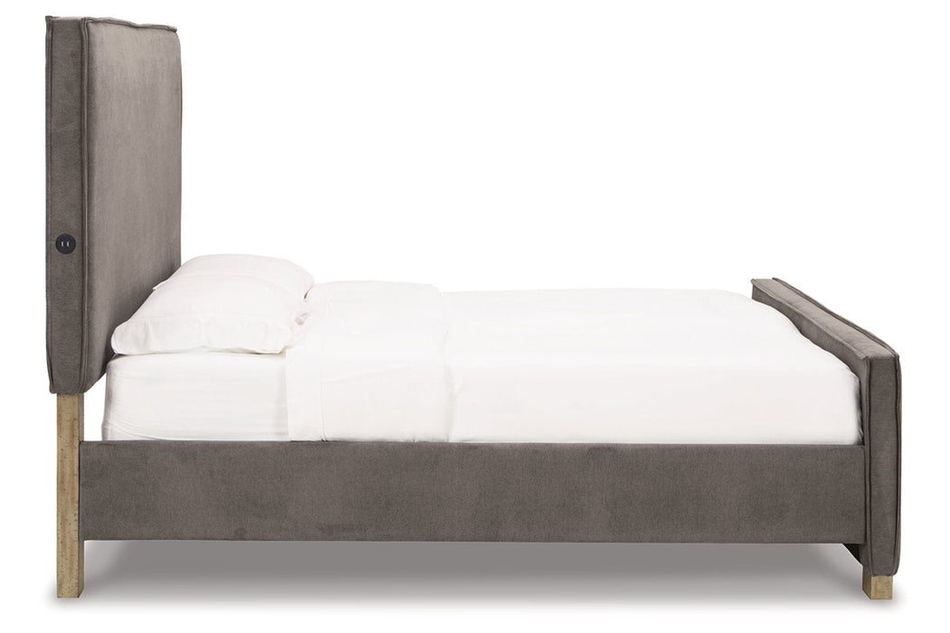 Krystanza Weathered Gray Queen Upholstered Panel Bed -  Ashley - Lara Furniture