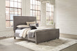 Krystanza Weathered Gray Queen Upholstered Panel Bed -  Ashley - Lara Furniture