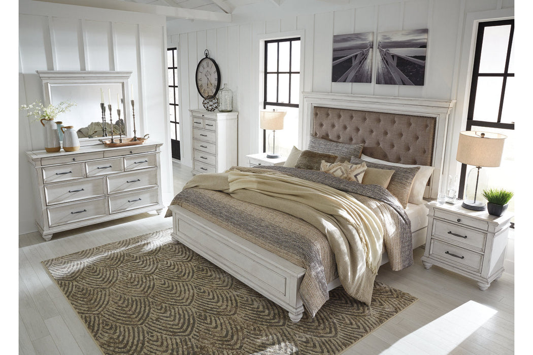 Kanwyn Whitewash Queen Panel Upholstered Bed -  Ashley - Lara Furniture