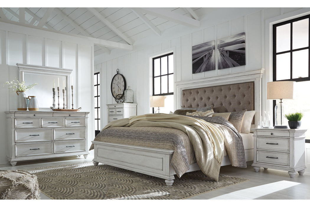 Kanwyn Whitewash Queen Panel Upholstered Bed -  Ashley - Lara Furniture