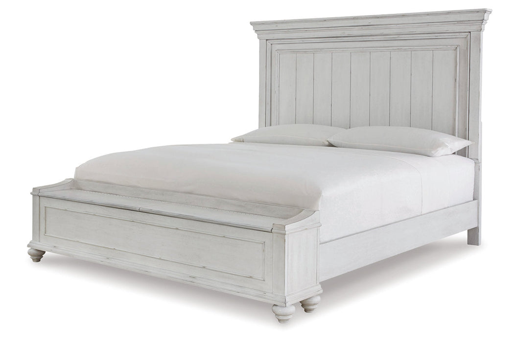 Kanwyn Whitewash King Panel Bed with Storage Bench