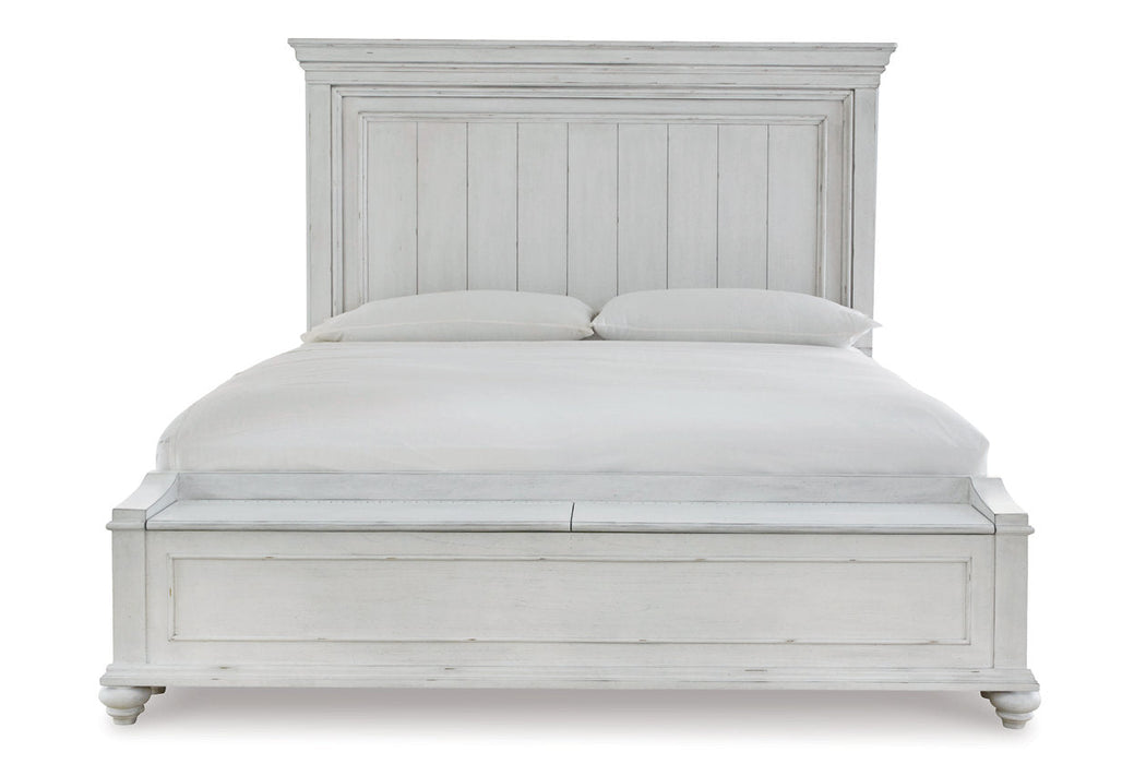 Kanwyn Whitewash King Panel Bed with Storage Bench