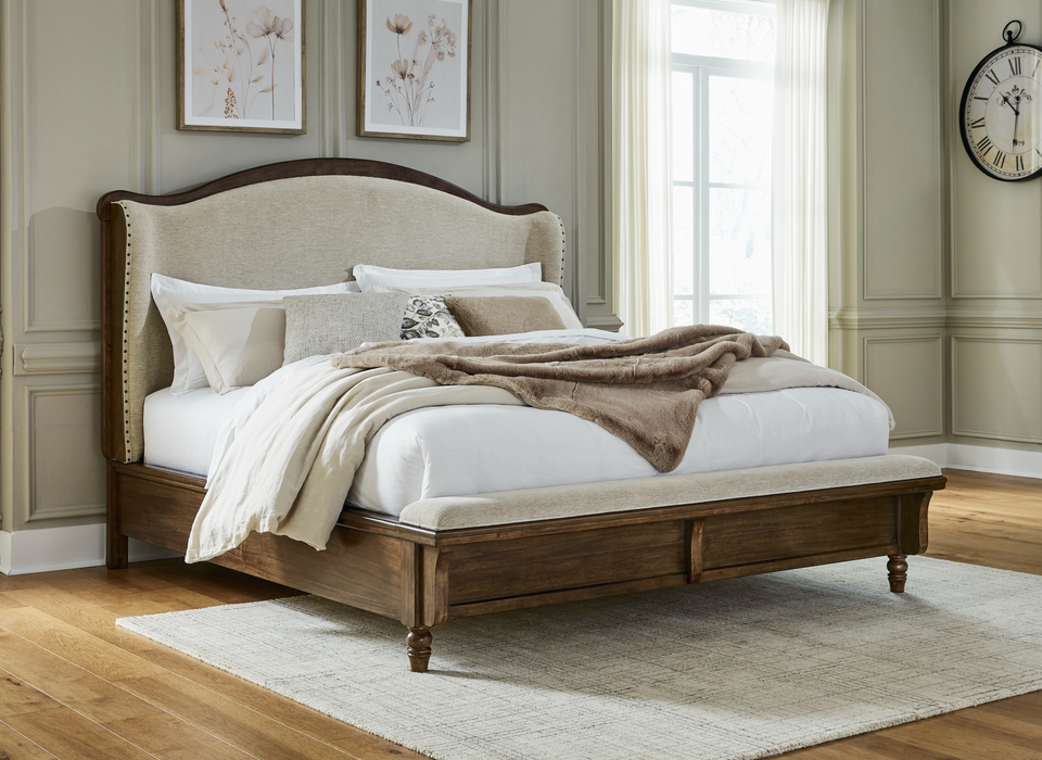 Sturlayne Brown Traditional Queen Upholstered Panel Bed