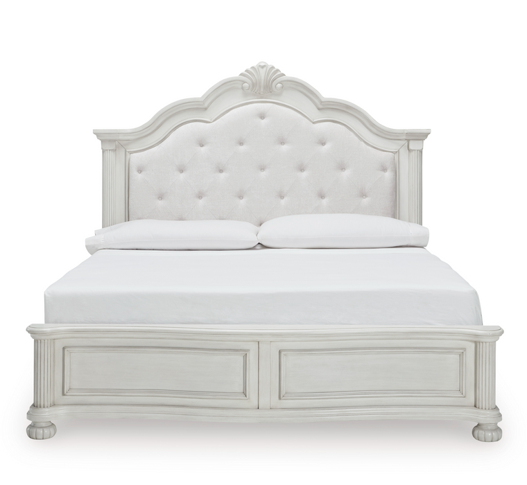 Montelaine Traditional Antique White Upholstered Panel Bedroom Set