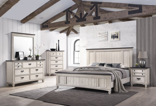 Sawyer Antique White/Brown Panel Bedroom Set -  - Lara Furniture