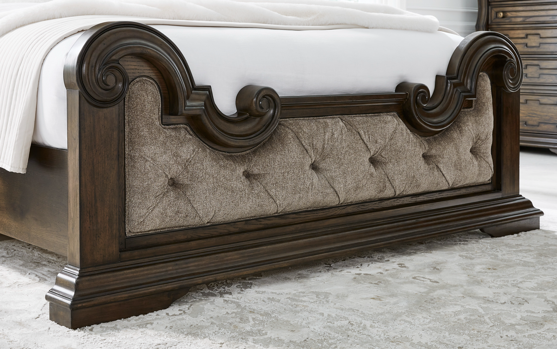 Maylee Dark Brown King Upholstered Bed