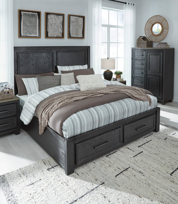 Foyland Black/Brown Footboard Storage Platform Bedroom Set