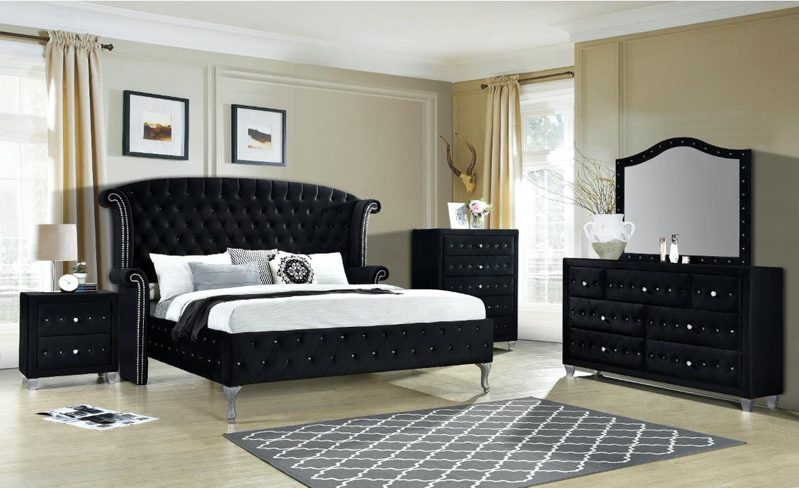 Dana Black Upholstered Velvet Queen Panel Bed