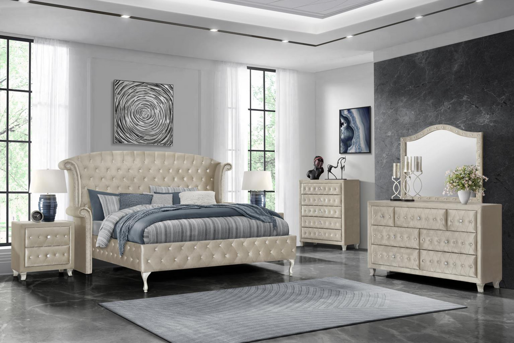 Stylish Dana Beige Upholstered Velvet Panel Bedroom Set