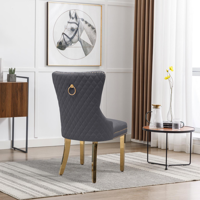 Grey Velvet Chair W/ Gold Steel Legs