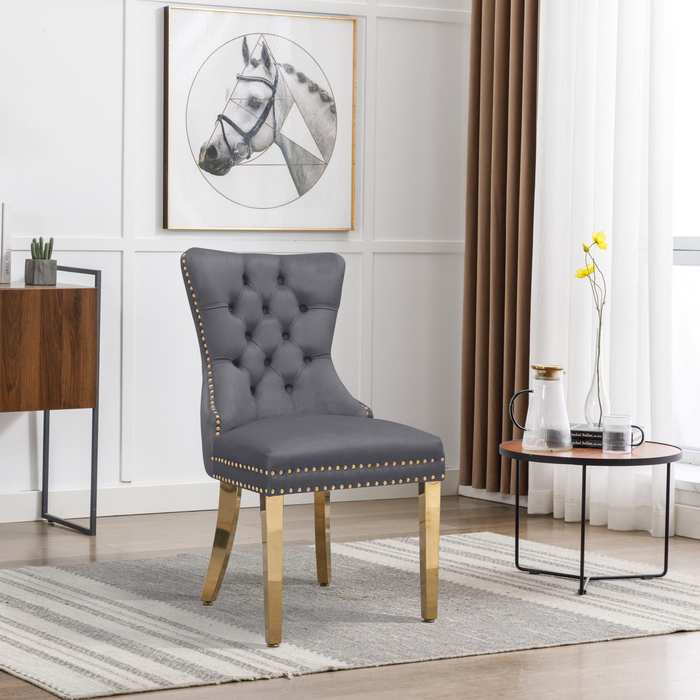 Grey Velvet Chair W/ Gold Steel Legs