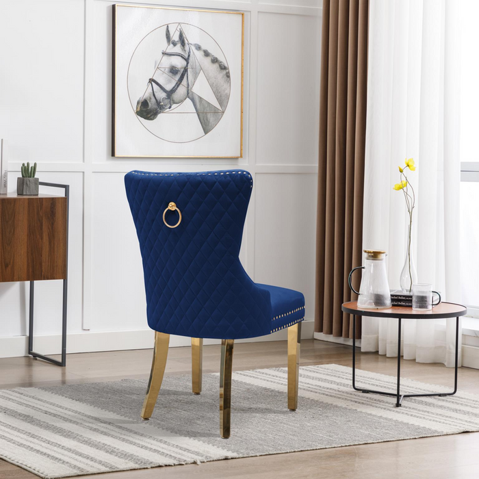 Blue Velvet Chair W/ Gold Steel Legs