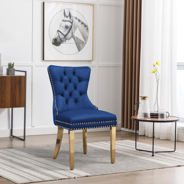 Blue Velvet Chair W/ Gold Steel Legs