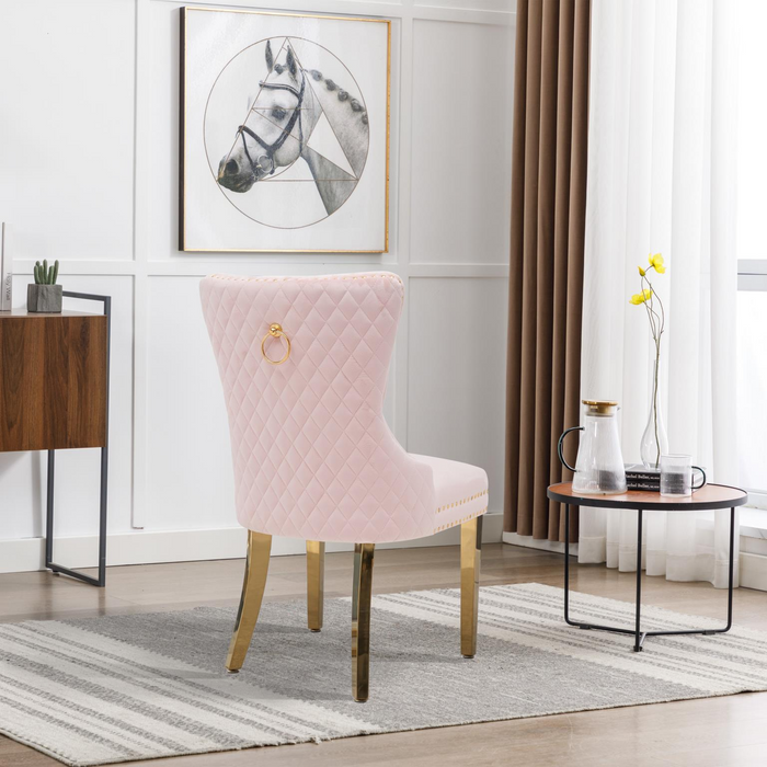 Pink Velvet Chair W/ Gold Steel Legs