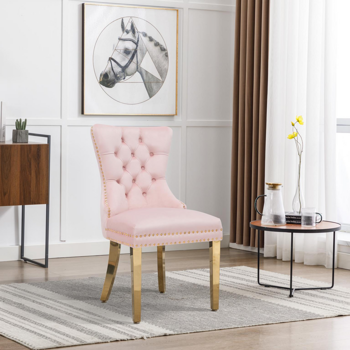 Pink Velvet Chair W/ Gold Steel Legs