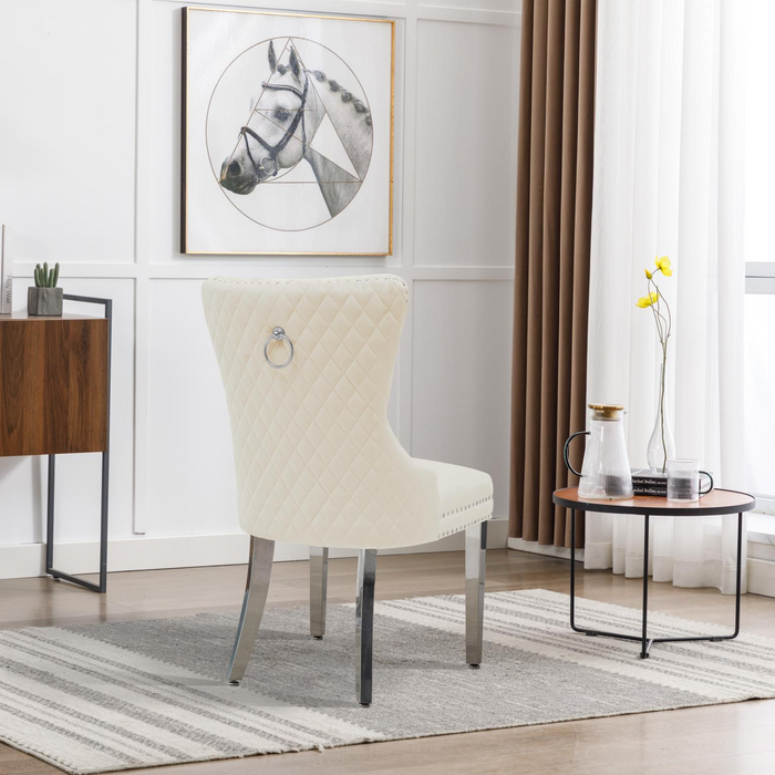 White Velvet Chair W/ Silver Steel Legs