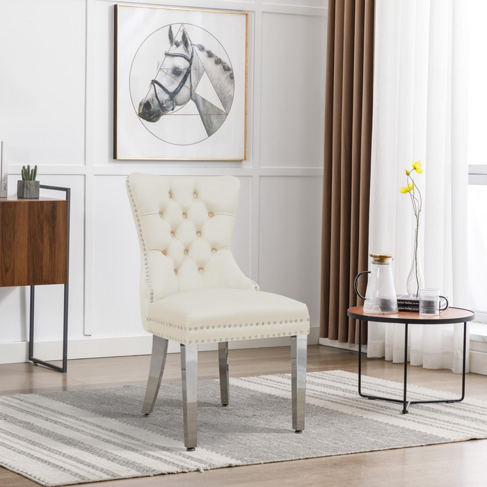 White Velvet Chair W/ Silver Steel Legs