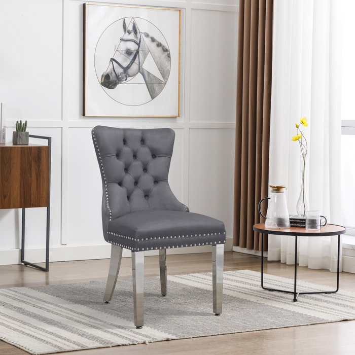 Grey Velvet Chair W/ Silver Steel Legs