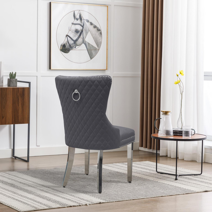 Grey Velvet Chair W/ Silver Steel Legs