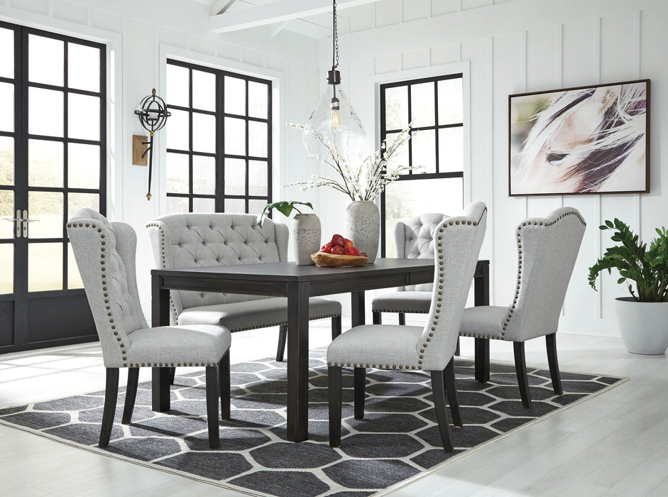 Jeanette Black/Linen Rectangular Dining Set