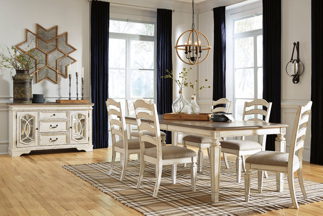 Realyn Chipped White Rectangular Dining Room Set - Lara Furniture