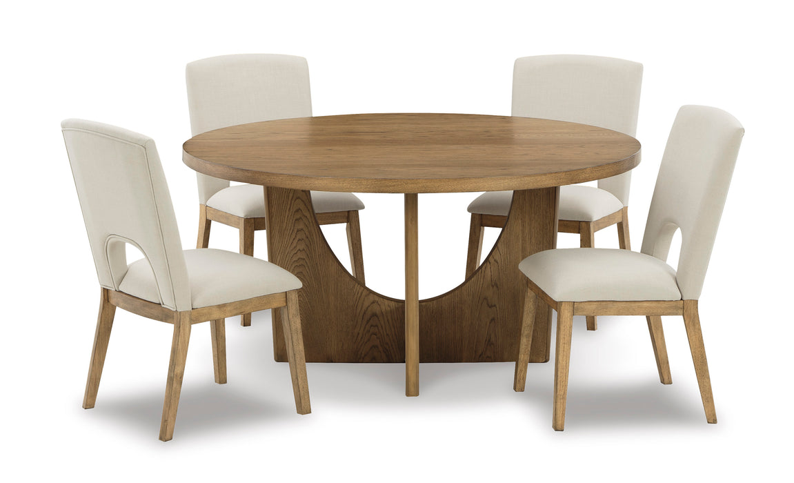 Dakmore Linen/Brown Round Dining Set