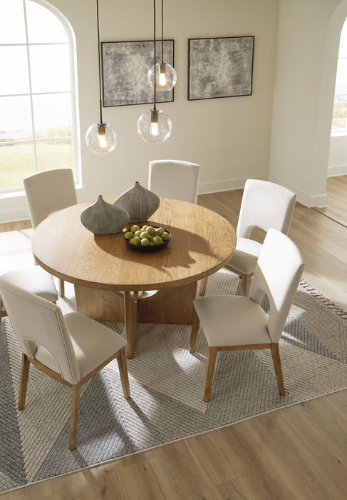 Dakmore Linen/Brown Round Dining Set