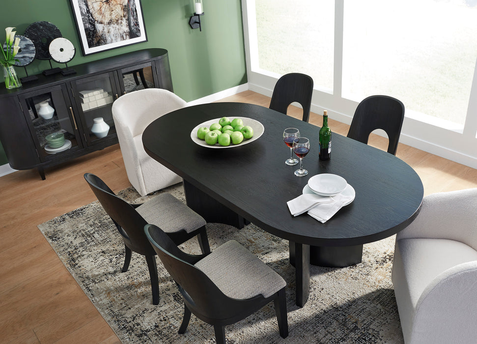 Rowanbeck Dining Table and 6 Chairs in Black and Ivory