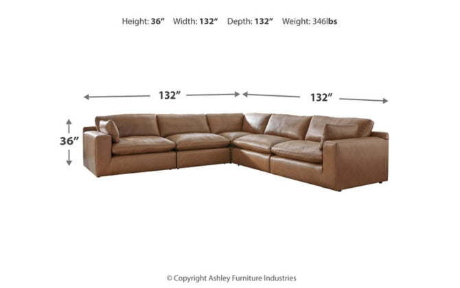 [EXCLUSIVE] Emilia 5-Piece Caramel Leather Sectional